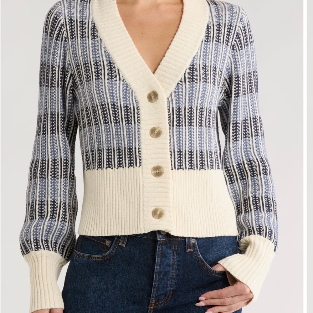 Melrose and Market Blue and Cream Striped Cardigan